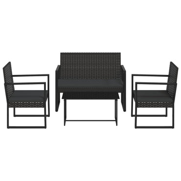 Muebles de jardín de 4 pcs con cojines de resina trenzados negros