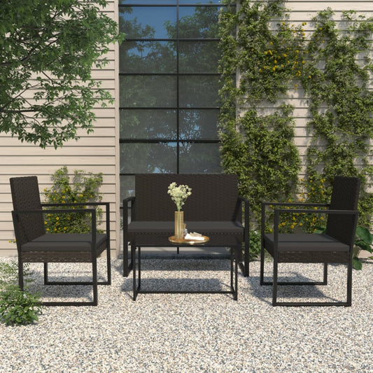 Muebles de jardín de 4 pcs con cojines de resina trenzados negros