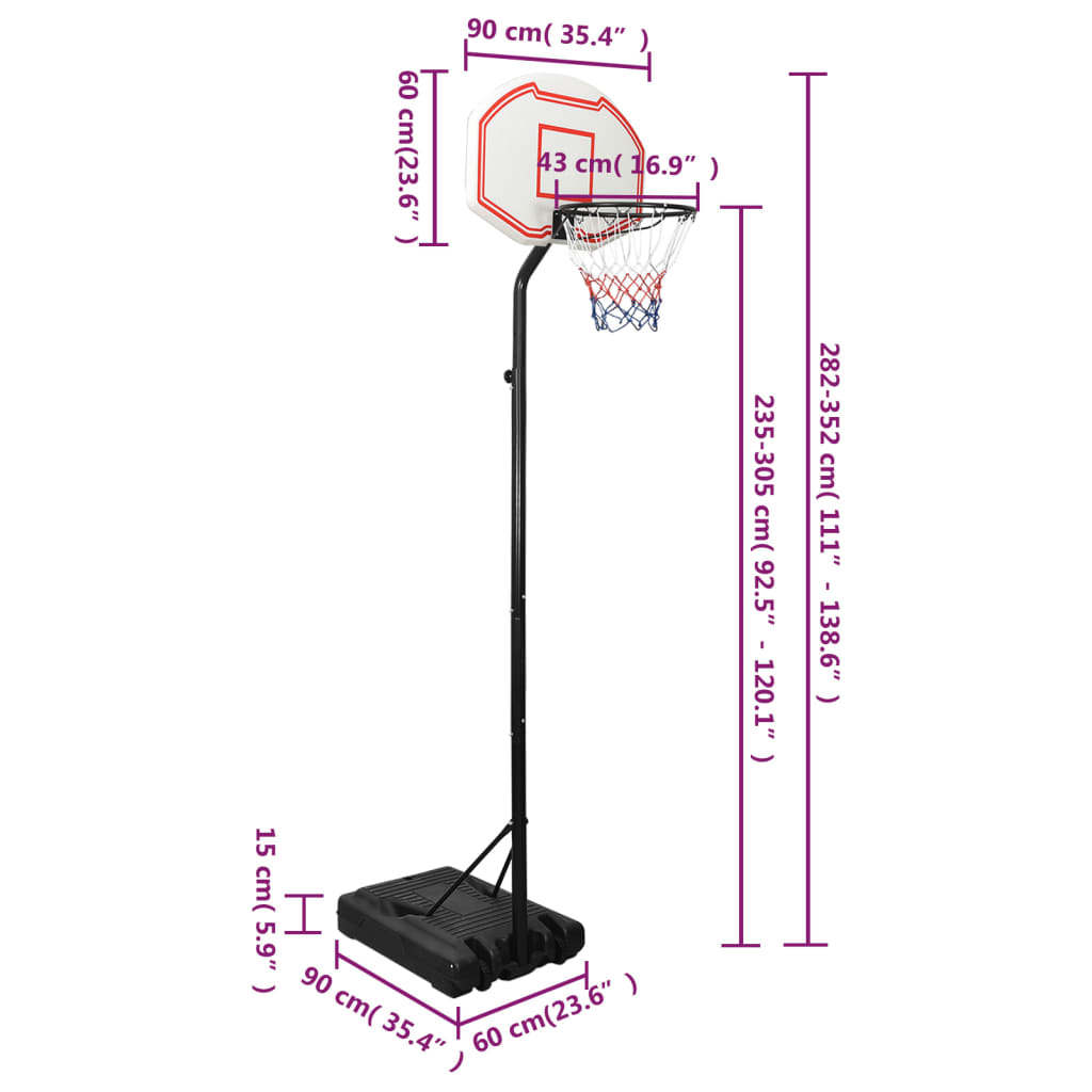 Support de basket-ball Blanc 282-352 cm Polyéthylène