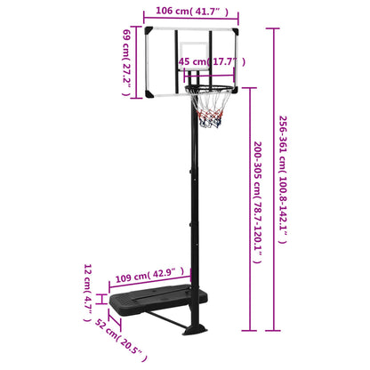 Support de basket-ball Transparent 256-361 cm Polycarbonate