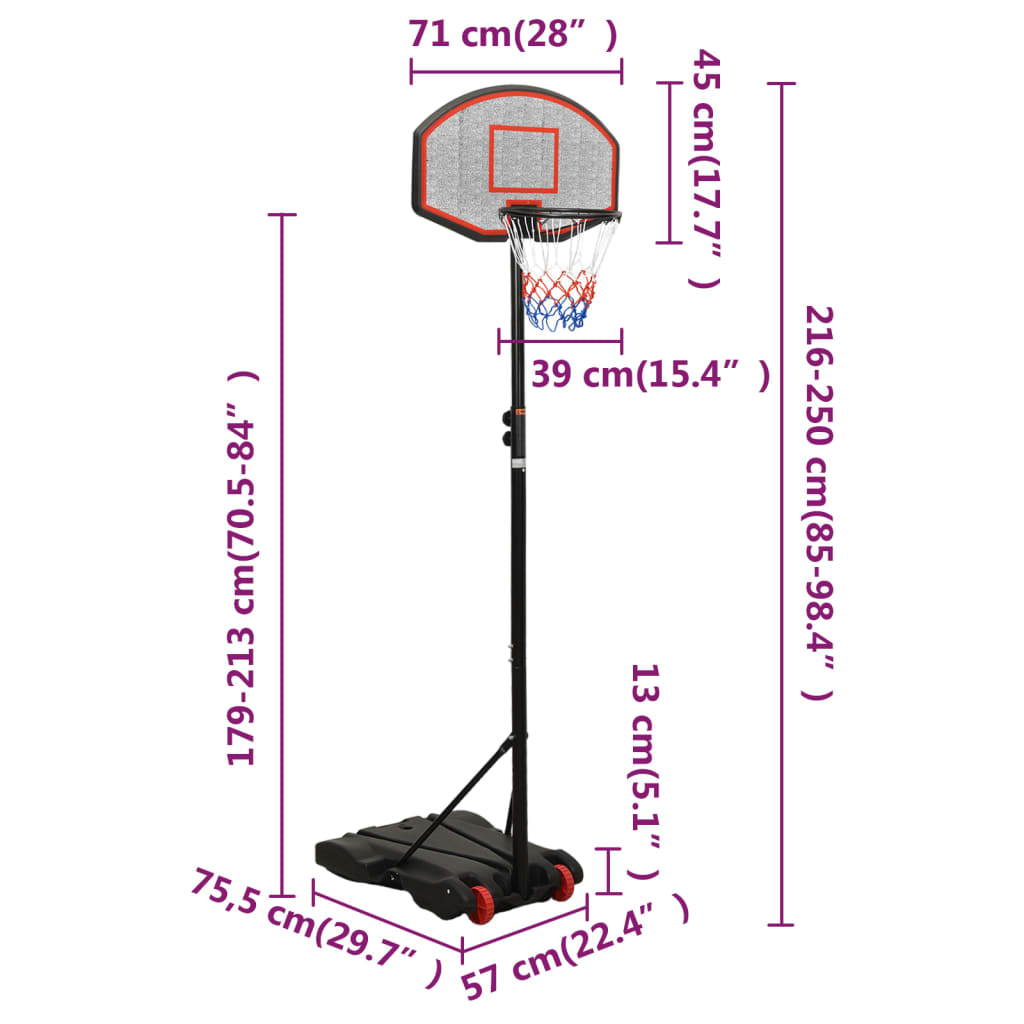 Support de basket-ball Noir 216-250 cm Polyéthylène