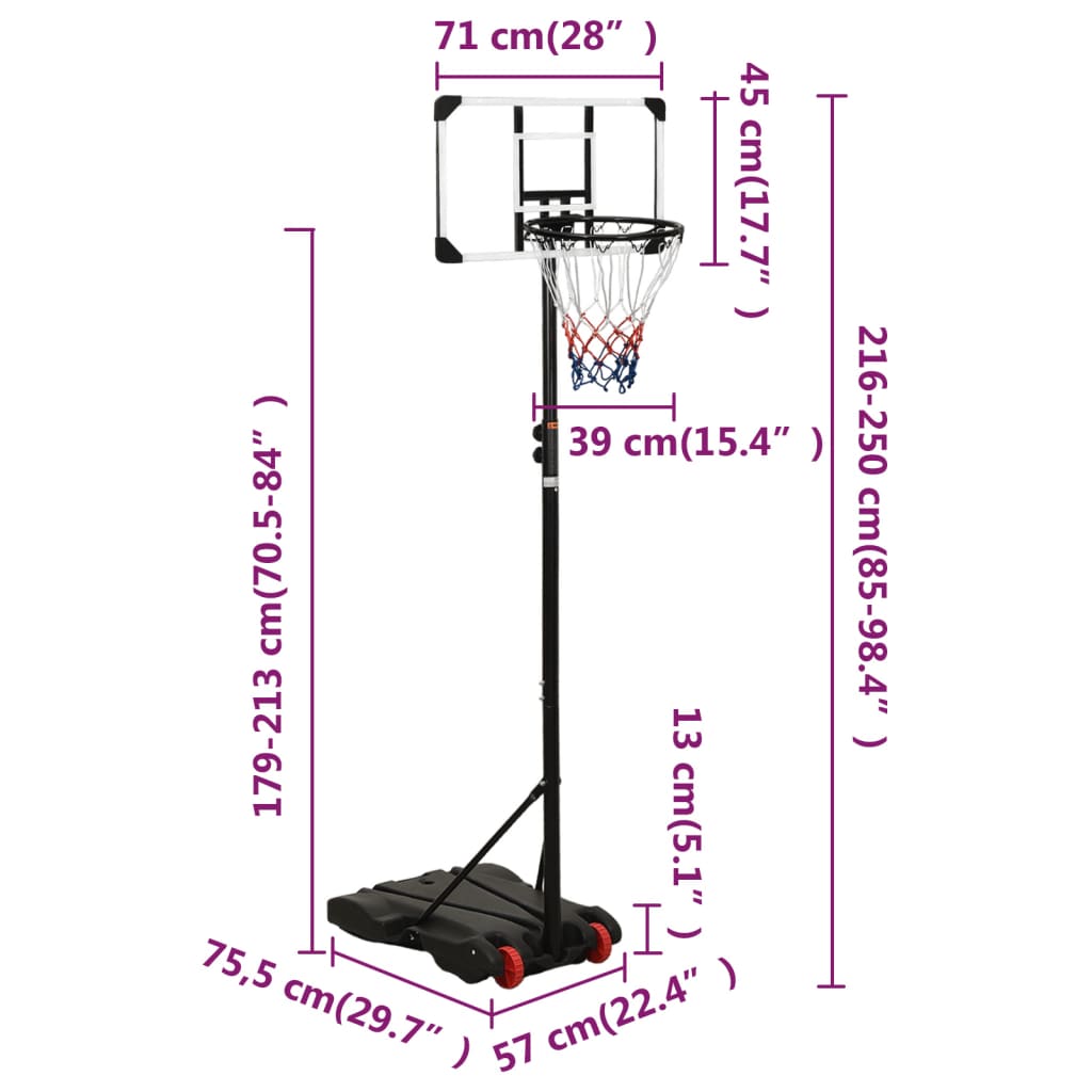 Support de basket-ball Transparent 216-250 cm Polycarbonate