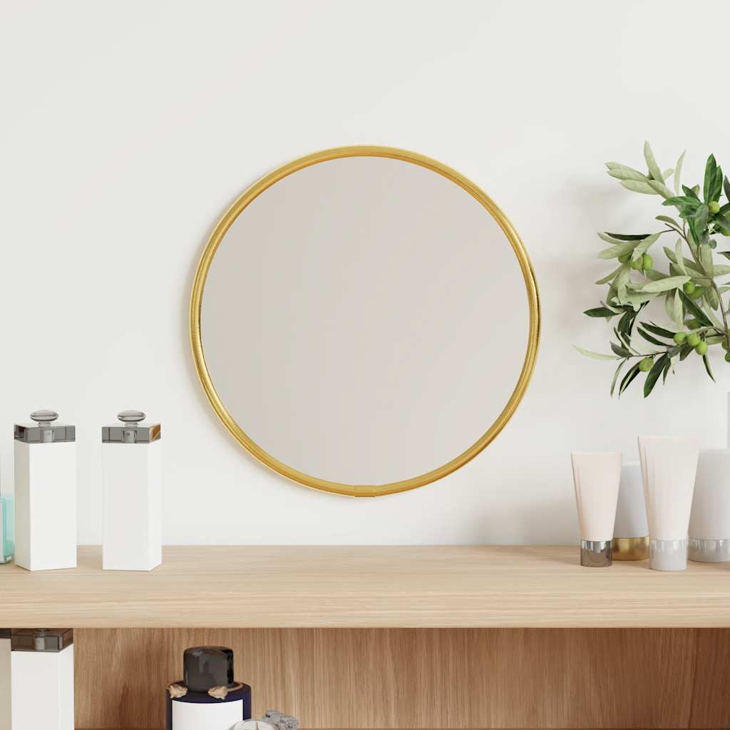 Golden wall mirror Ø 20 cm round