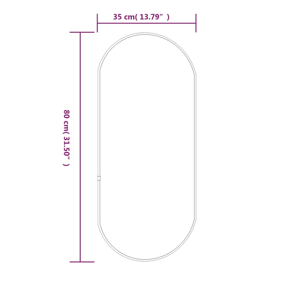 80x35 cm espelho de parede preta oval