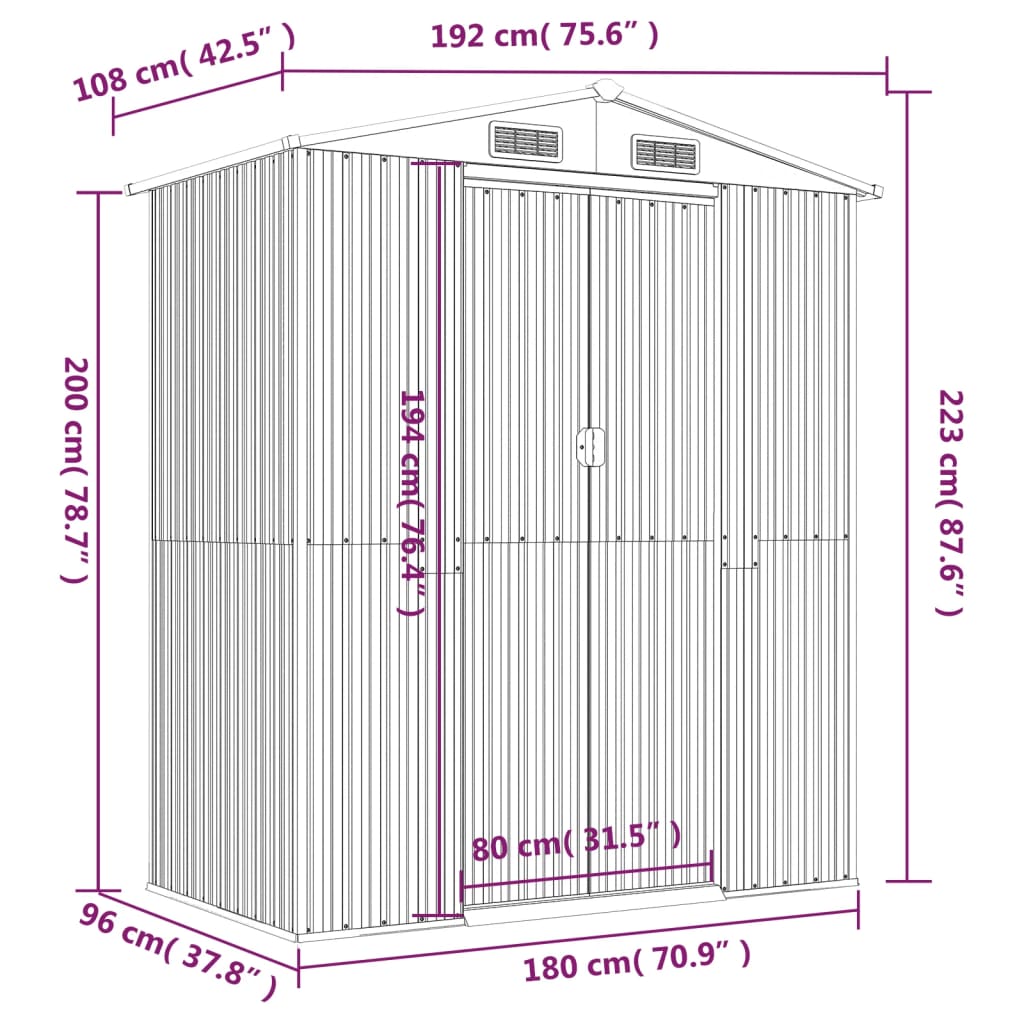 Galpão de jardim marrom escuro 192x108x223 cm aço galvanizado