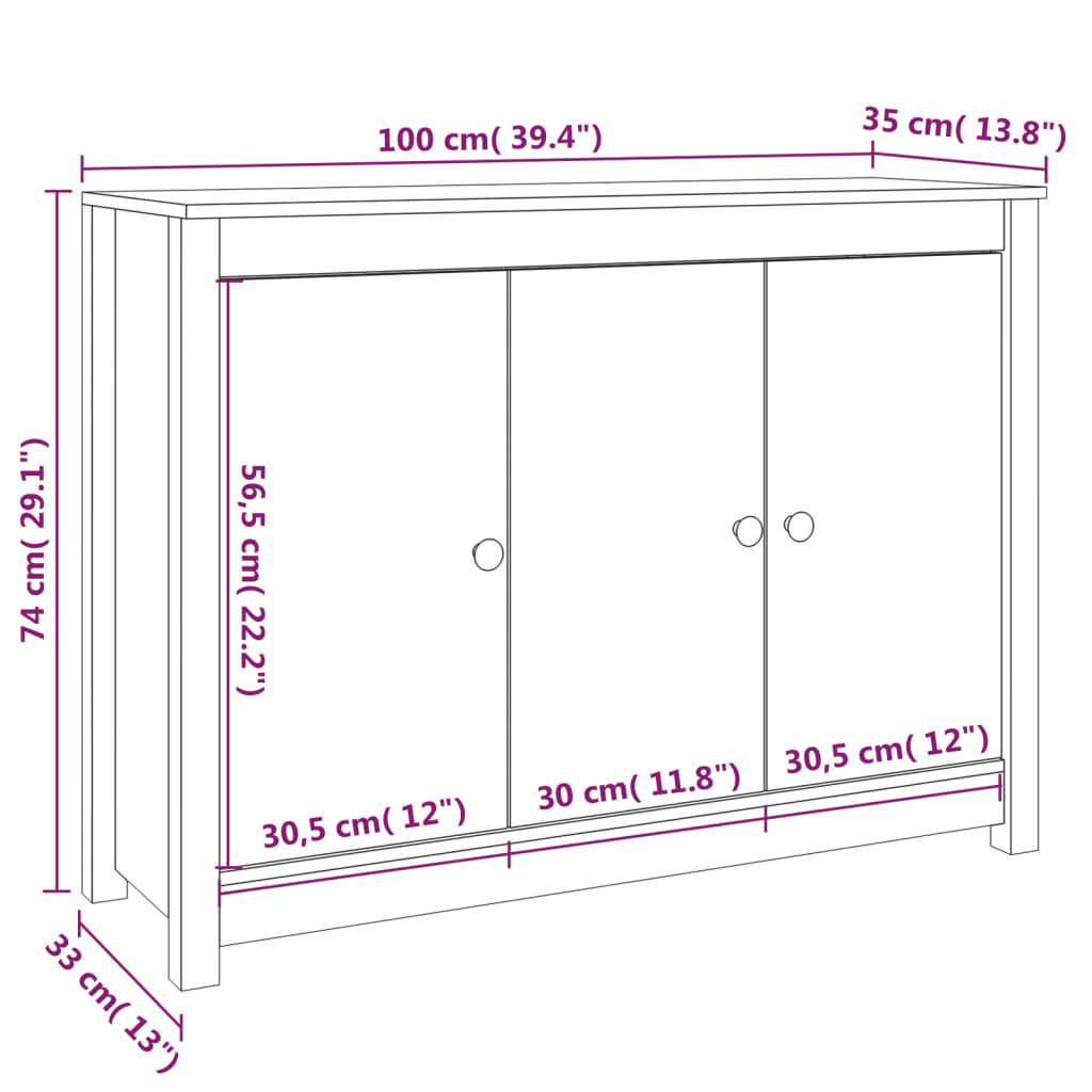 Buffet 100x35x74 cm solid pine wood