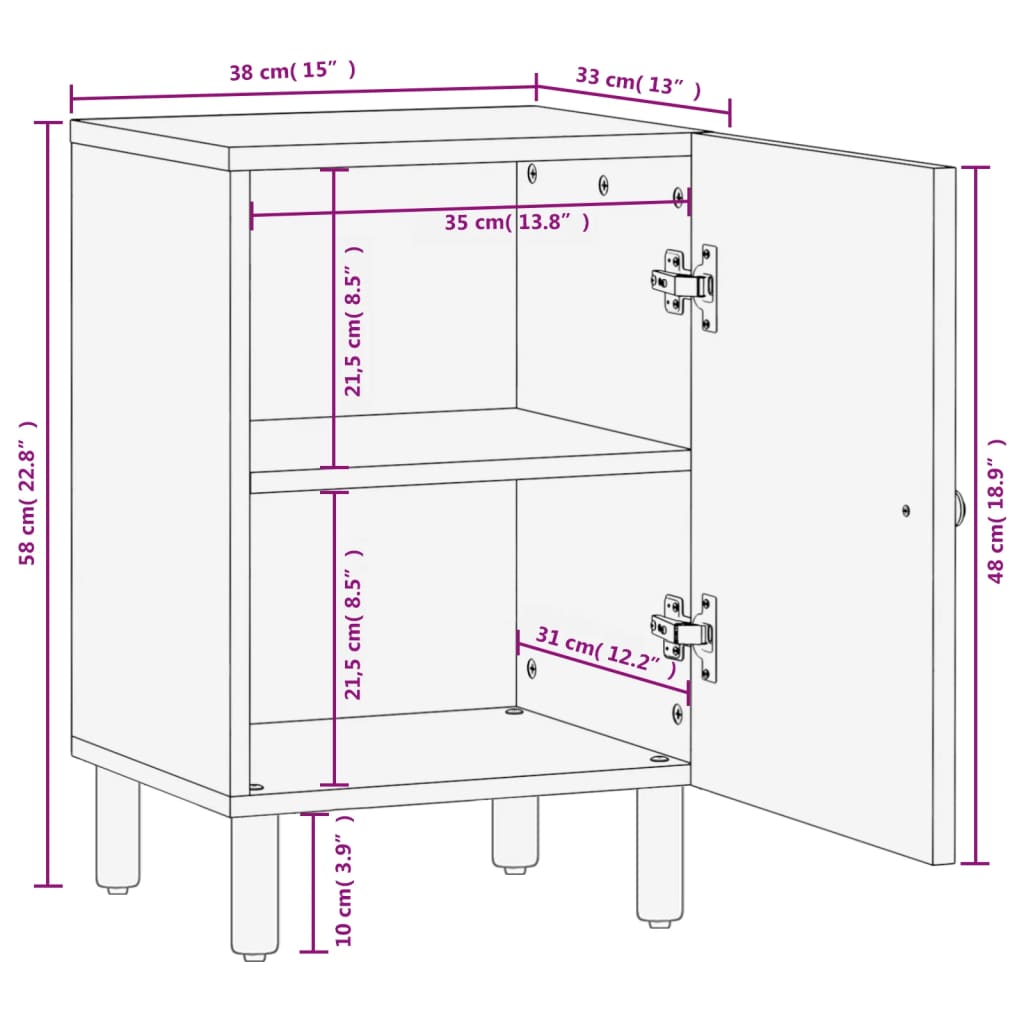 Schwarzer Badezimmerschrank 38x333x58 cm Massivholz Mango