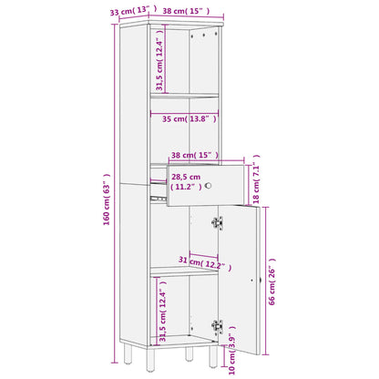 Schwarzer Badezimmerschrank 38x33x160 cm Massivholz Mango