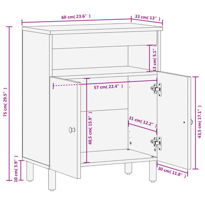 Schwarzer Seitenschrank 60x33x75 cm Festes Mangoholz