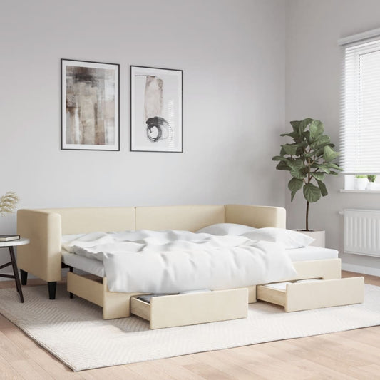 Daytime bed with leg and drawers without 80x200cm cream mattress