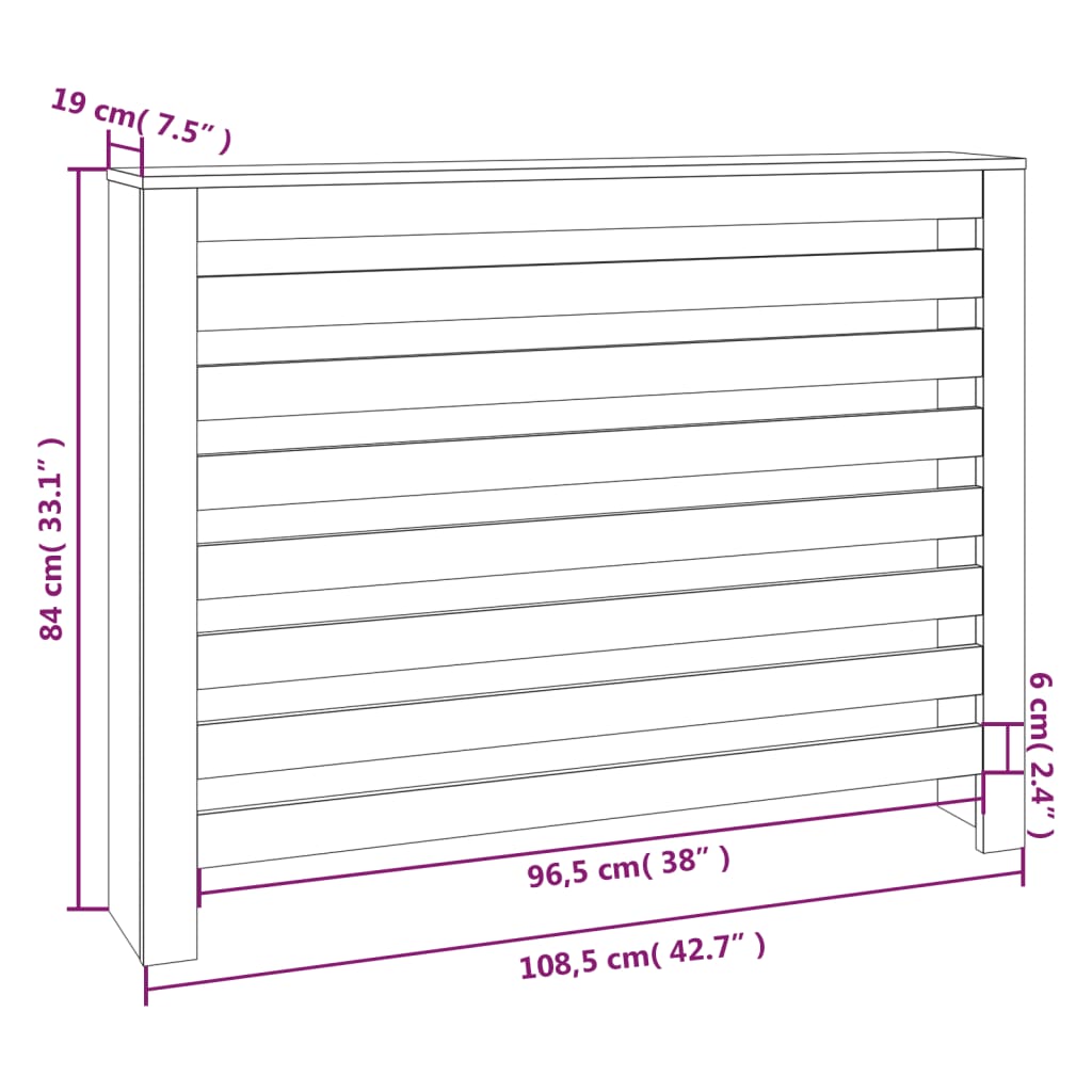 Cache-radiateur Blanc 108,5x19x84 cm Bois massif de pin