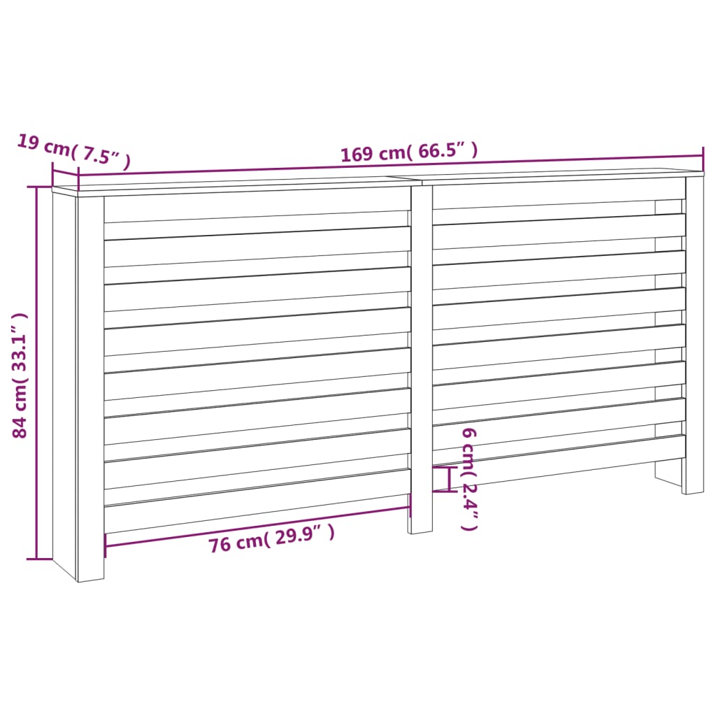 Black Radiator cover 169x19x84 cm Solid pine wood