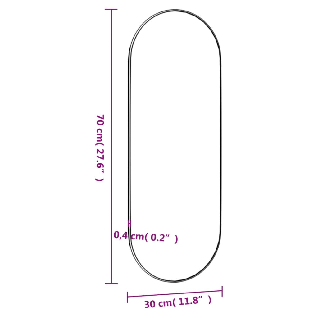 Espelho de vidro oval de 30x70 cm