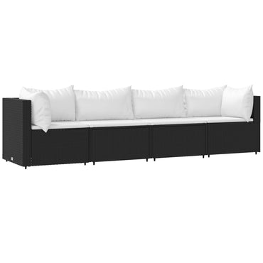 Muebles de jardín de 4 pcs con cojines de resina trenzados negros