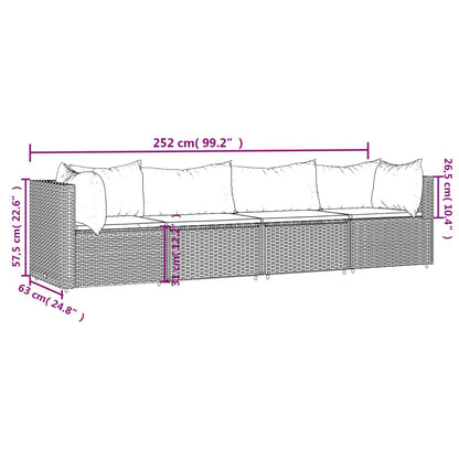 Muebles de jardín de 4 pcs con cojines de resina trenzados negros