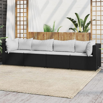 Muebles de jardín de 4 pcs con cojines de resina trenzados negros