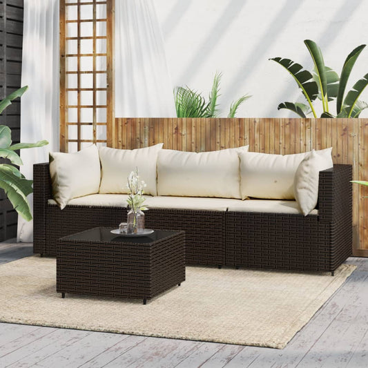 4 pcs garden furniture with braided brown resin cushions