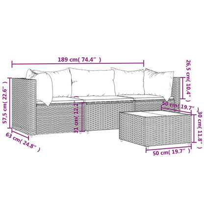 Móveis de jardim de 4 pcs com resina trançada almofadas cinza