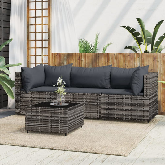 4 pcs garden furniture with braided resin gray cushions