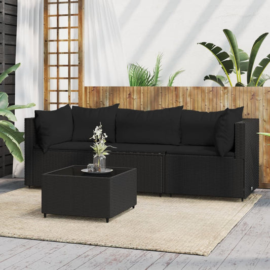 4 pcs garden furniture with black braided resin cushions