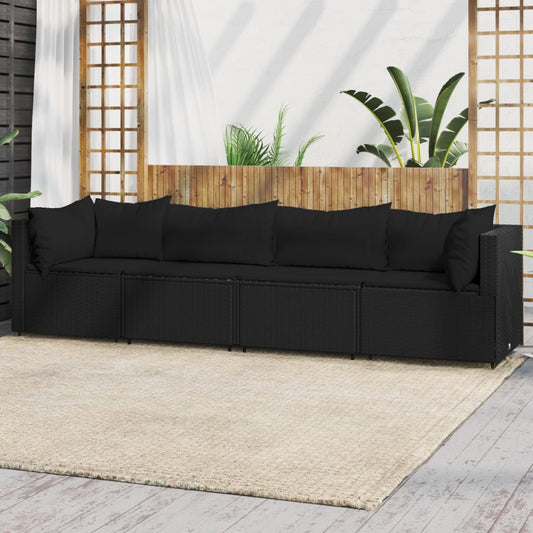 4 pcs garden furniture with black braided resin cushions