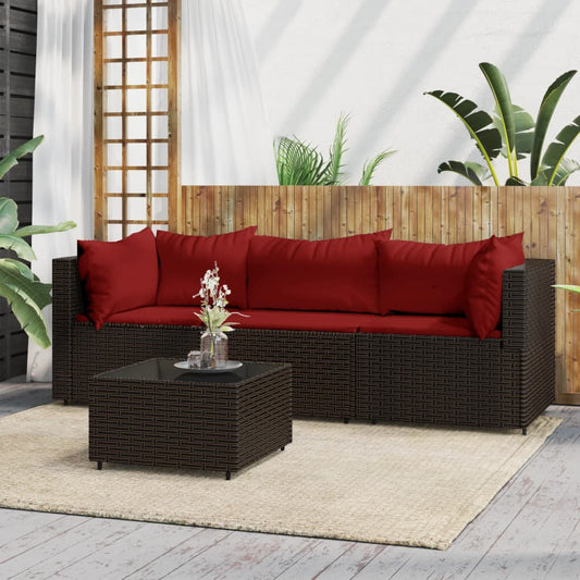 4 pcs garden furniture with braided brown resin cushions