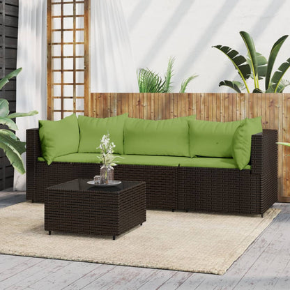 4 pcs garden furniture with braided brown resin cushions