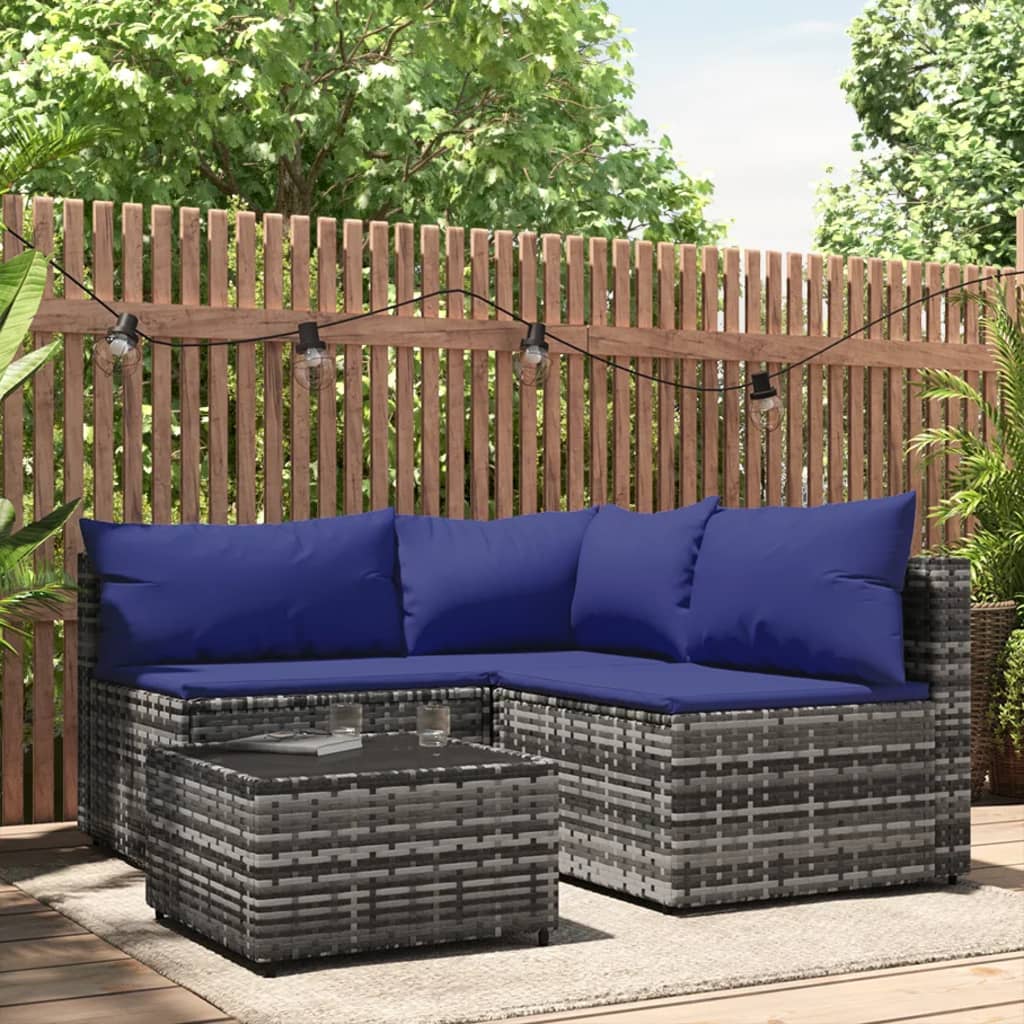 4 pcs garden furniture with braided resin gray cushions