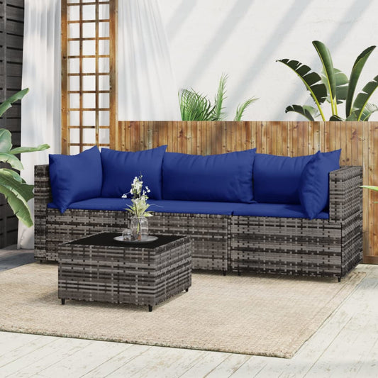 4 pcs garden furniture with braided resin gray cushions