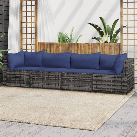 4 pcs garden furniture with braided resin gray cushions