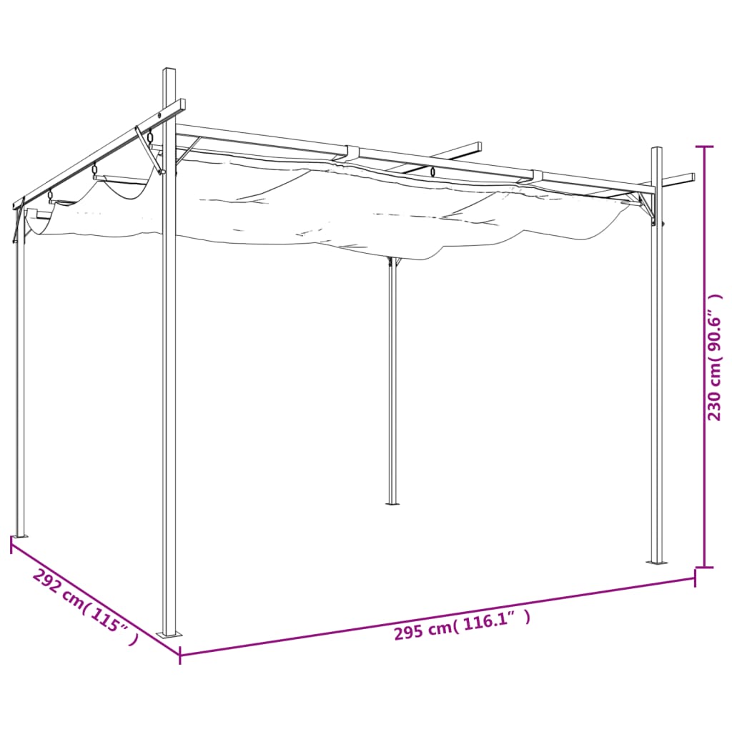 Pérgola com telhado de antracita retrátil 295x292x230 cm