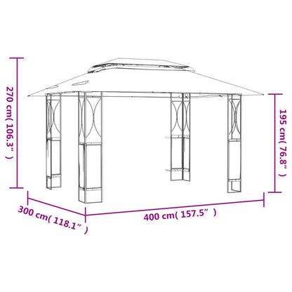 Belvedere com telhado antracite 400x300x270 cm aço