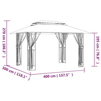 Belvedere con pareti laterali antracite 400x300x270 cm in acciaio