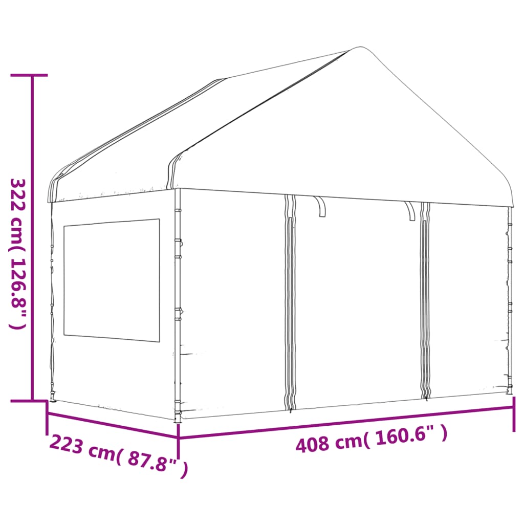 Belvedere con tetto bianco 4.08x2,23x3,22 m polietilene