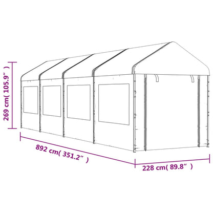 Belvedere con tetto bianco 8.92x2.28x2,69 m polietilene