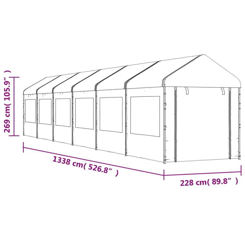 Belvedere con tetto bianco 13.38x2.28x2,69 m polietilene