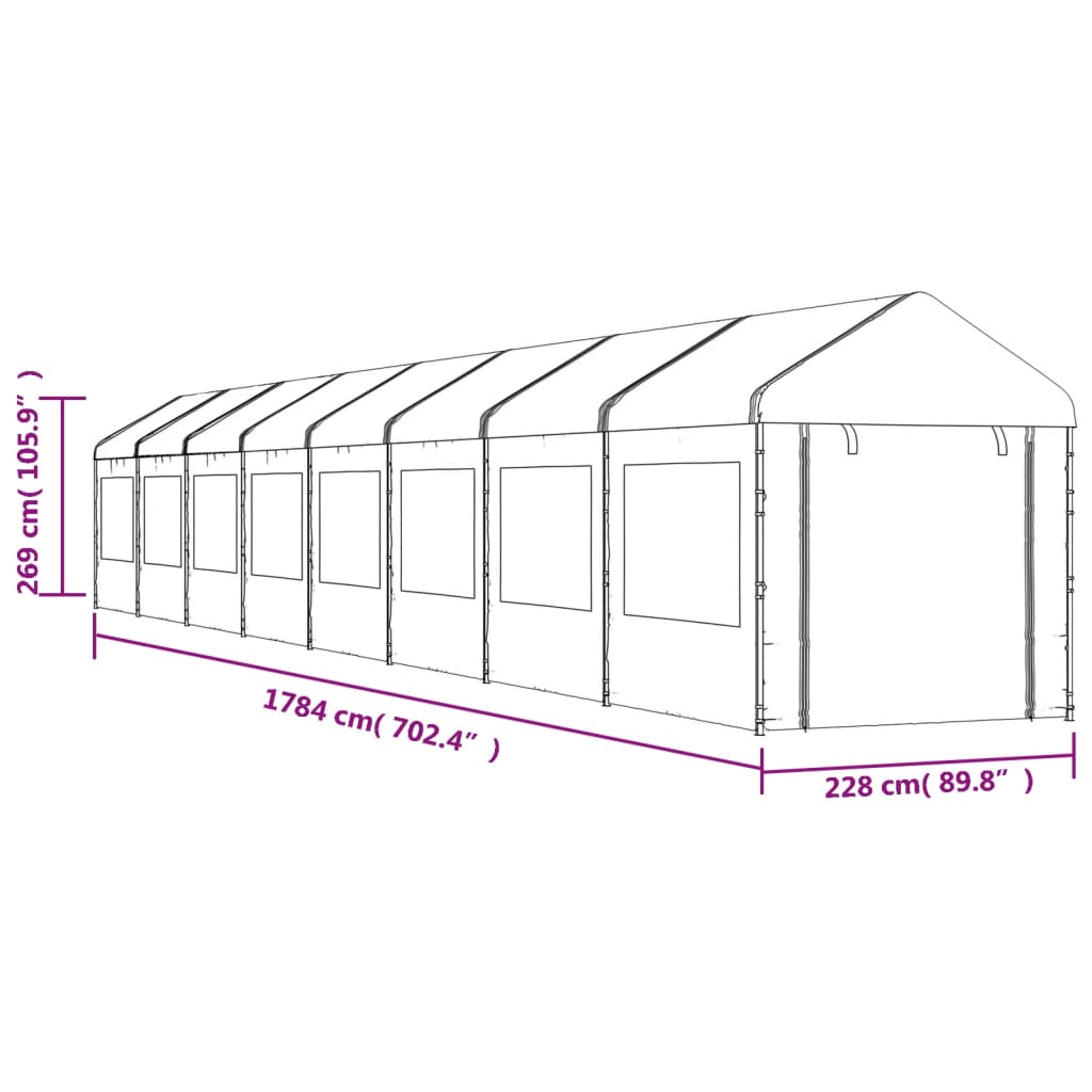 Belvedere con tetto bianco 17.84x2.28x2,69 m polietilene