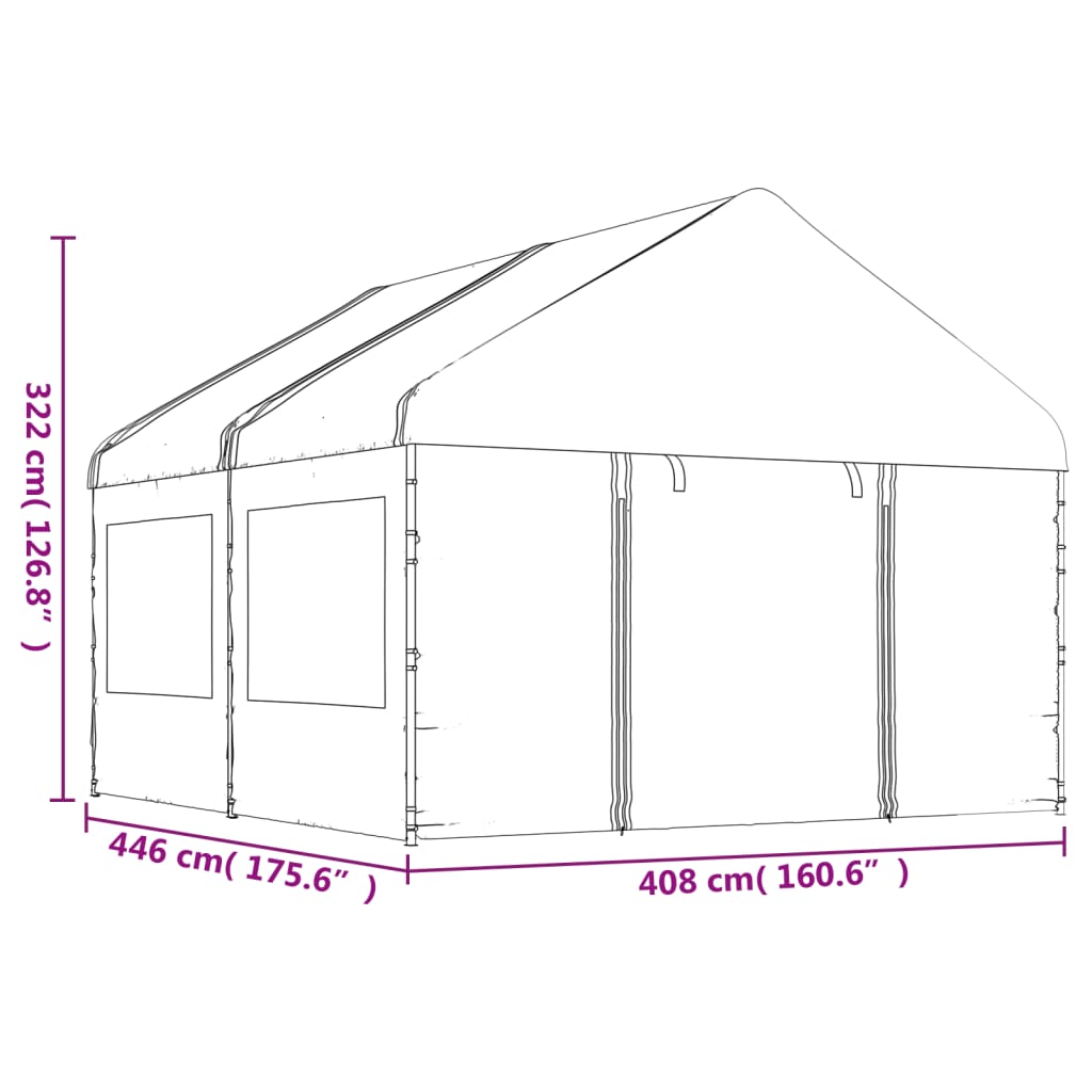 Belvedere mit weißem Dach 4,46 x 4,08 x 32 m Polyethylen