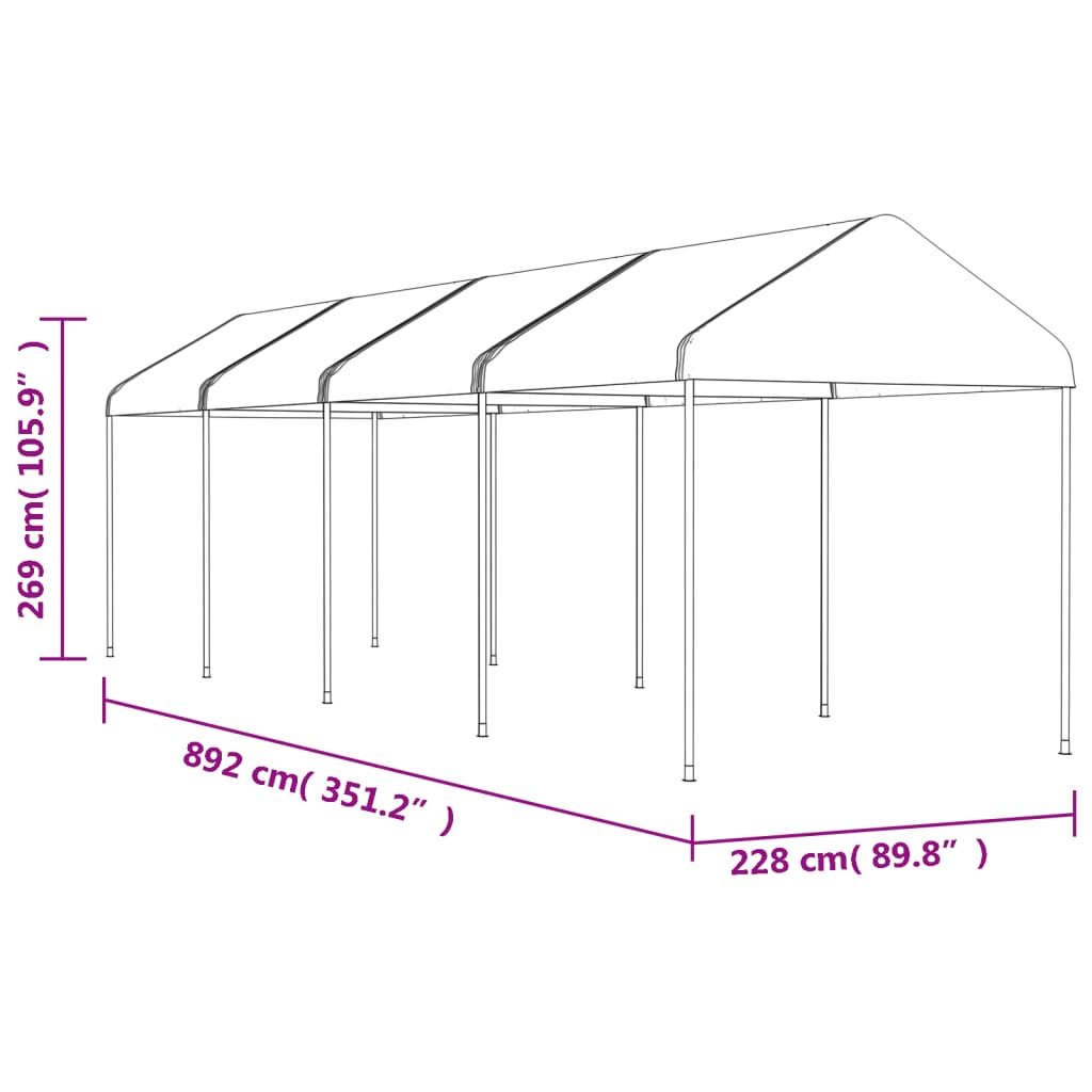 Belvedere con tetto bianco 8.92x2.28x2,69 m polietilene