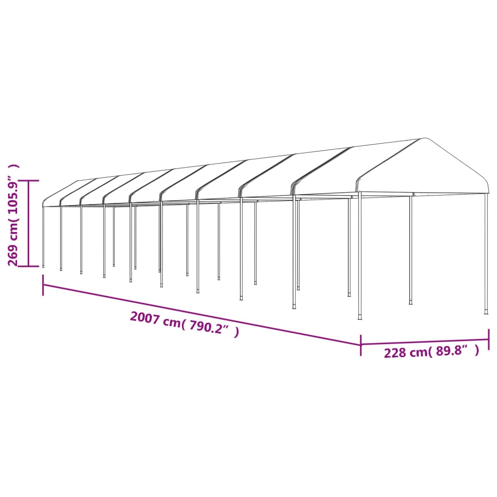 Belvedere con tetto bianco 20.07x2.28x2,69 m polietilene