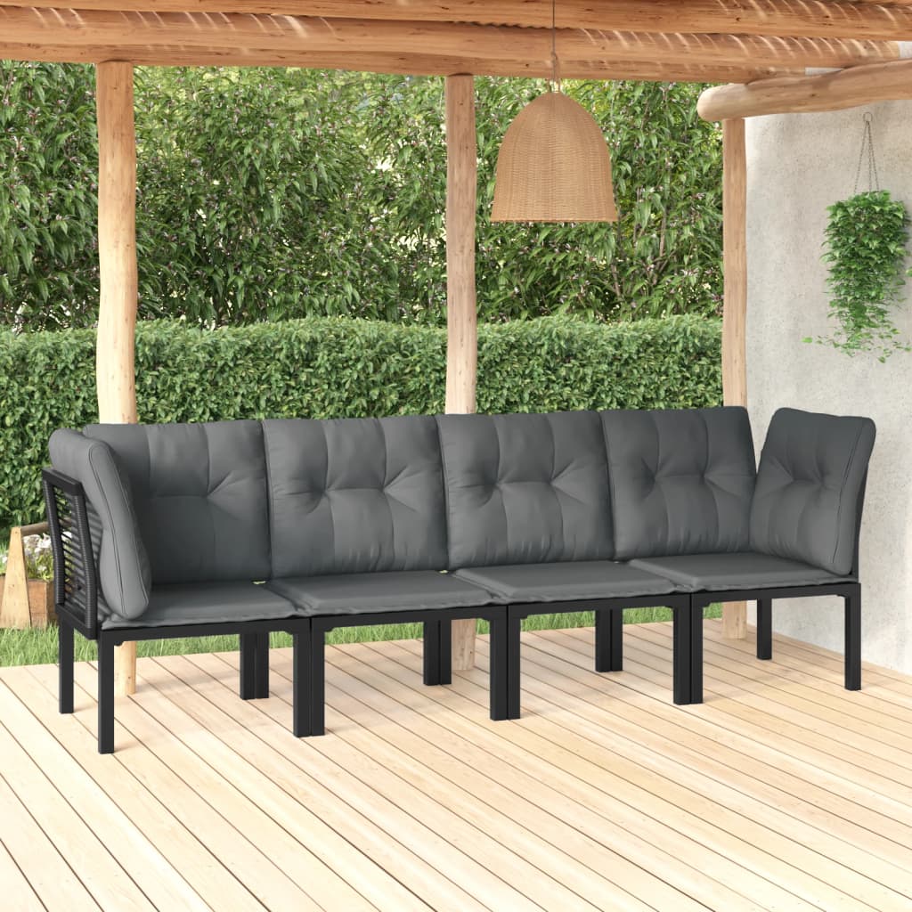 Muebles de jardín de 4 pcs resina trenzada negra y gris