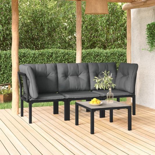 Muebles de jardín de 4 pcs resina trenzada negra y gris