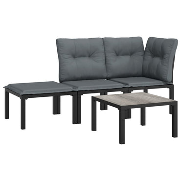 Muebles de jardín de 4 pcs resina trenzada negra y gris