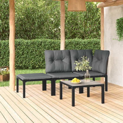 Muebles de jardín de 4 pcs resina trenzada negra y gris