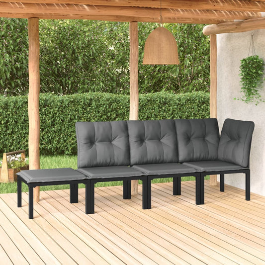 Muebles de jardín de 4 pcs resina trenzada negra y gris