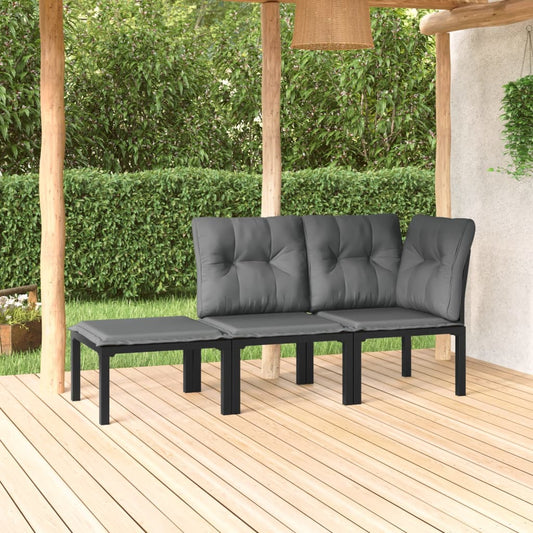 Muebles de jardín de 3 PC resina trenzada negra y gris