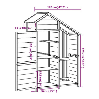 Moka Garden Tool Shelter 120x53.5x170 cm Festkieferholz Holz