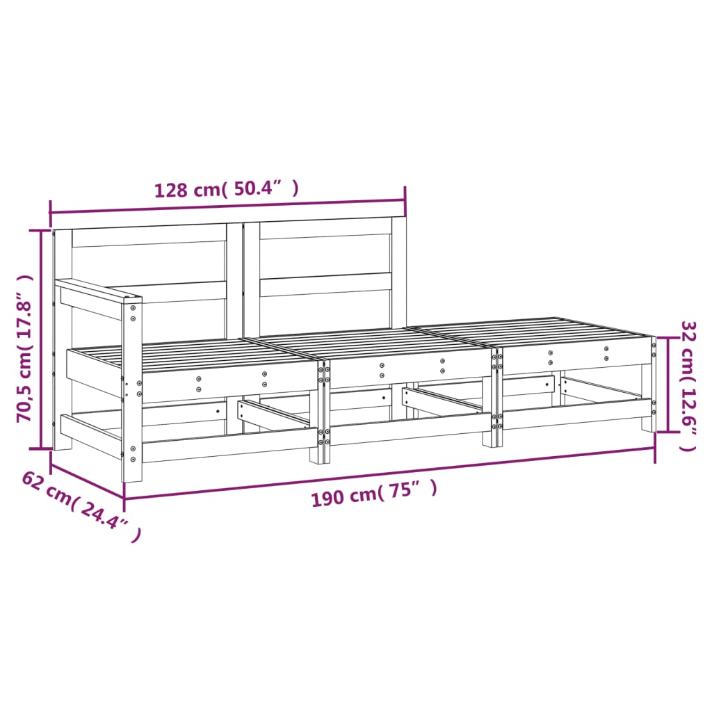 Muebles de jardín 3 pcs madera de pino sólido de miel marrón