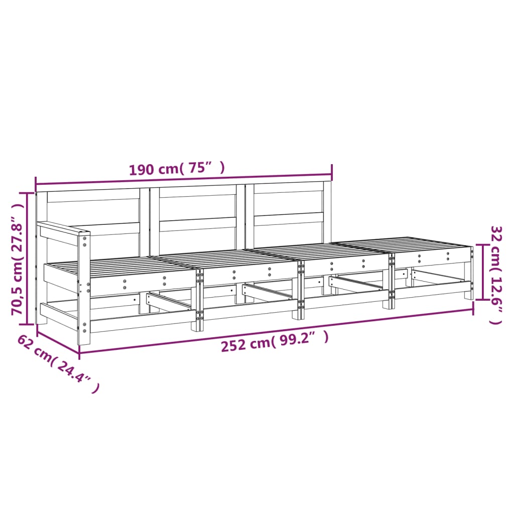 Muebles de jardín 4 pcs madera de pino sólido