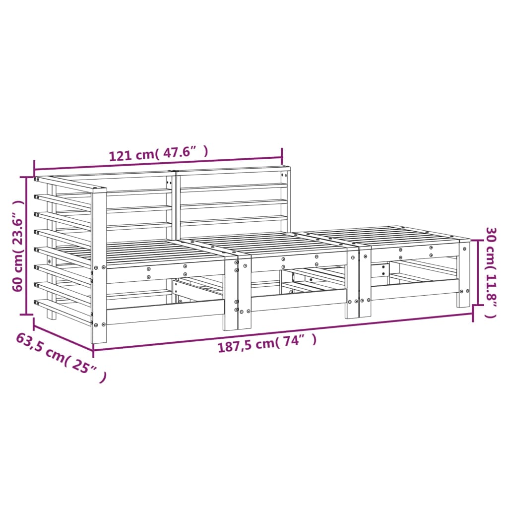 Muebles de jardín 3 pcs madera de pino sólido de miel marrón